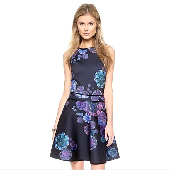 Cynthia Rowley multicolor fit flare Neoprene Dress size 0 - Picture 1 of 8